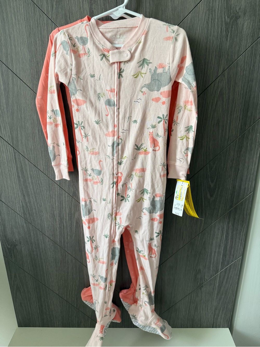 Carter's Coral and Light Pink Safari Footed One-Piece Sleep n Play